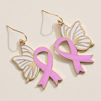 Pink Ribbon Butterfly Enamel Earrings