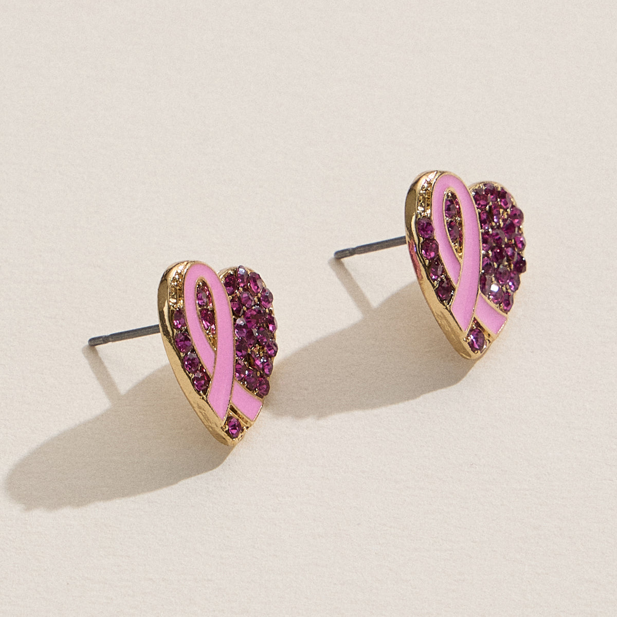 Heart Ribbon Enamel Stud Earrings
