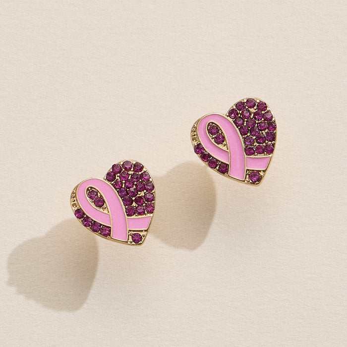 Heart Ribbon Enamel Stud Earrings