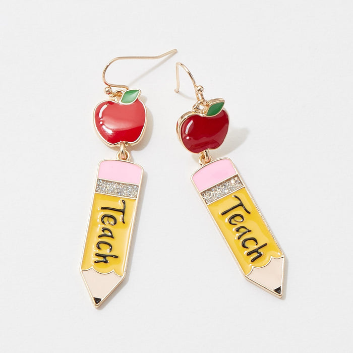 Teach Enamel Dangling Earrings for Teacher's Day