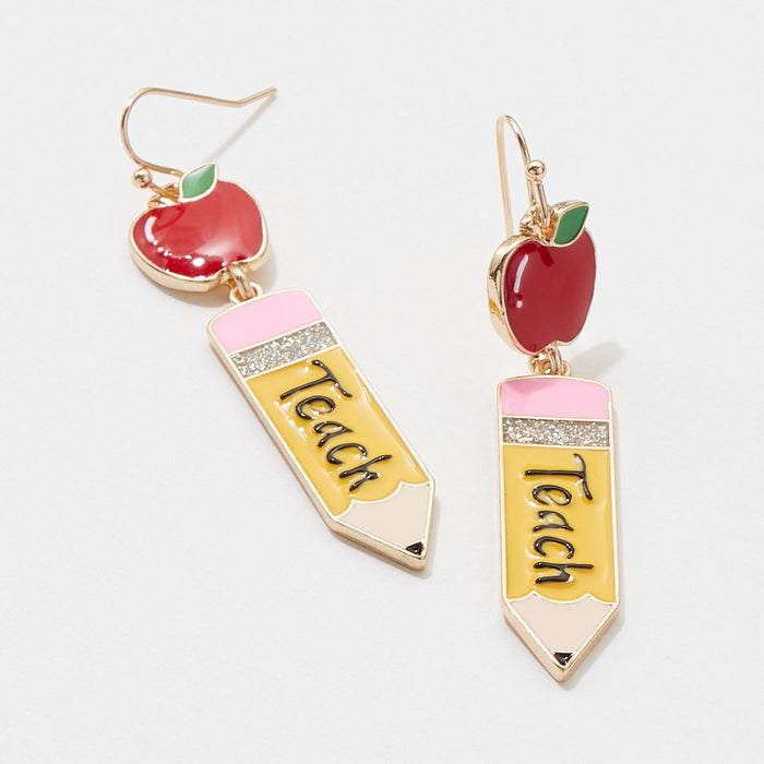Teach Enamel Dangling Earrings for Teacher's Day