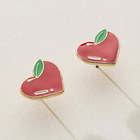 Enamel Apple Heart Stud Earrings