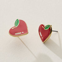Enamel Apple Heart Stud Earrings