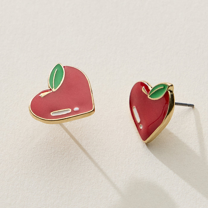 Enamel Apple Heart Stud Earrings