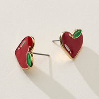 Enamel Apple Heart Stud Earrings