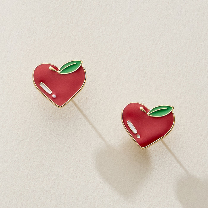 Enamel Apple Heart Stud Earrings