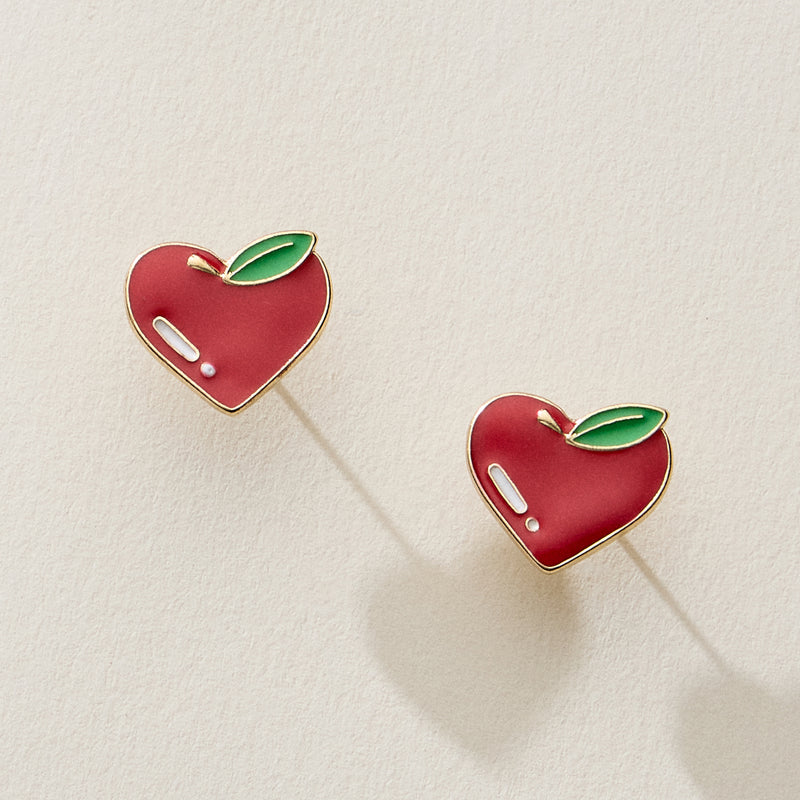 Enamel Apple Heart Stud Earrings
