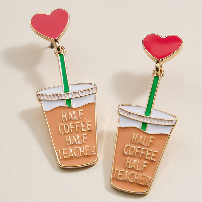Half Coffee and Half Teacher Enamel Post Earrings