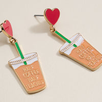 Half Coffee and Half Teacher Enamel Post Earrings