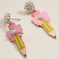 Pencil and Bow Pearl Earrings