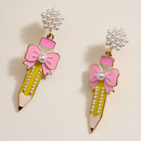 Pencil and Bow Pearl Earrings