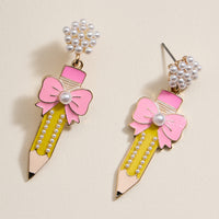Pencil and Bow Pearl Earrings