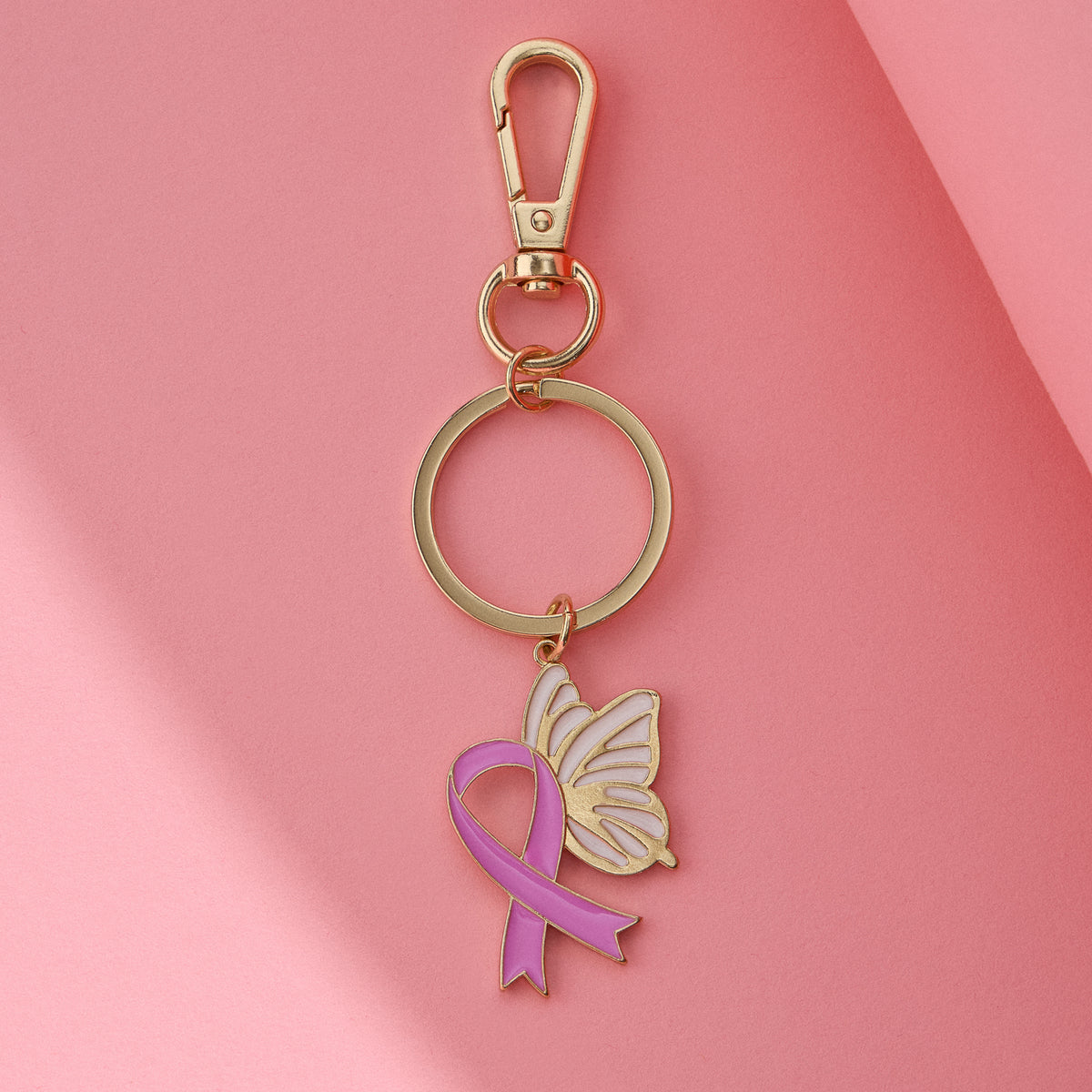 Butterfly Pink Ribbon Keychain