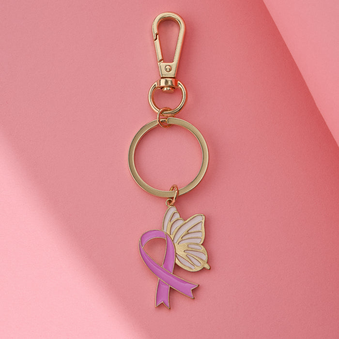 Butterfly Pink Ribbon Keychain