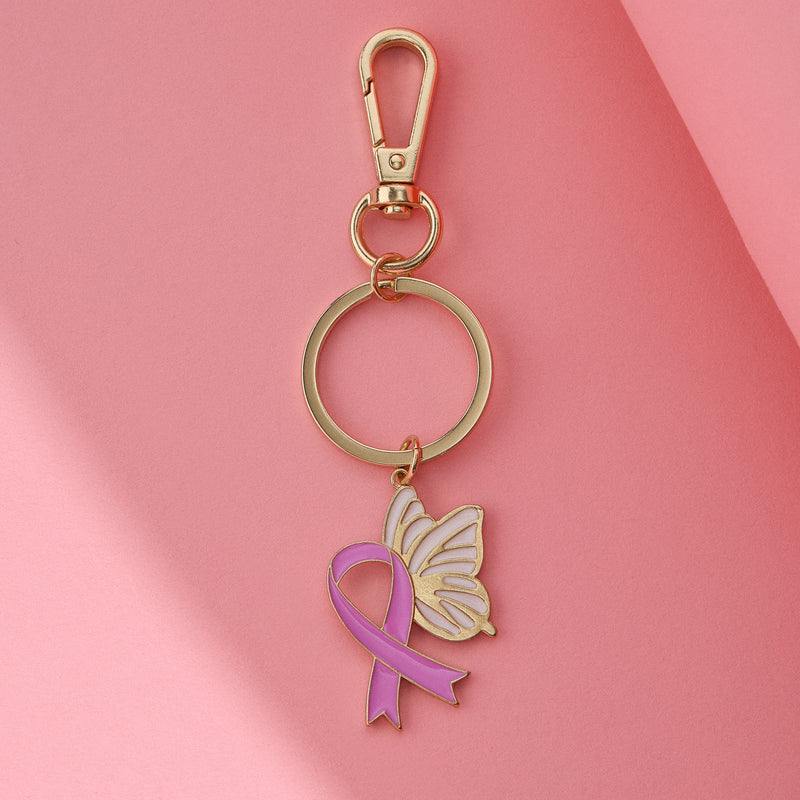Butterfly Pink Ribbon Keychain