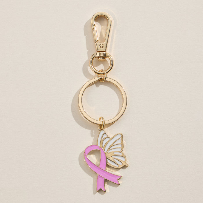 Butterfly Pink Ribbon Keychain