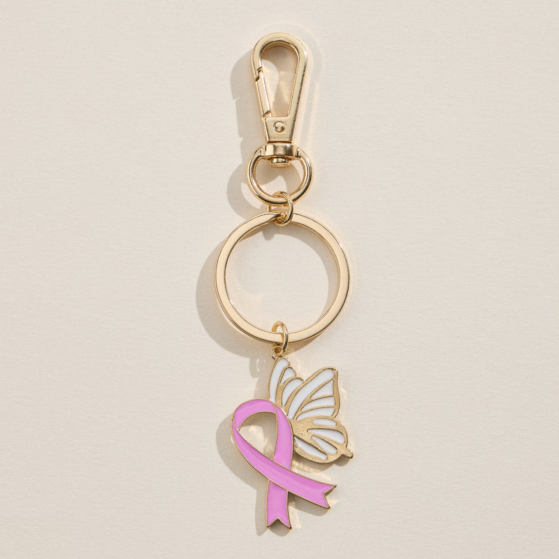 Butterfly Pink Ribbon Keychain