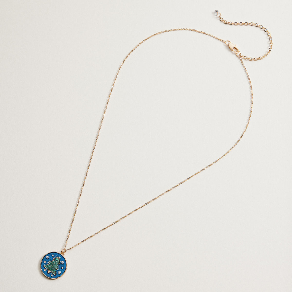 Christmas Tree Pendant Necklace | Glitter Enamel Pearl Necklace