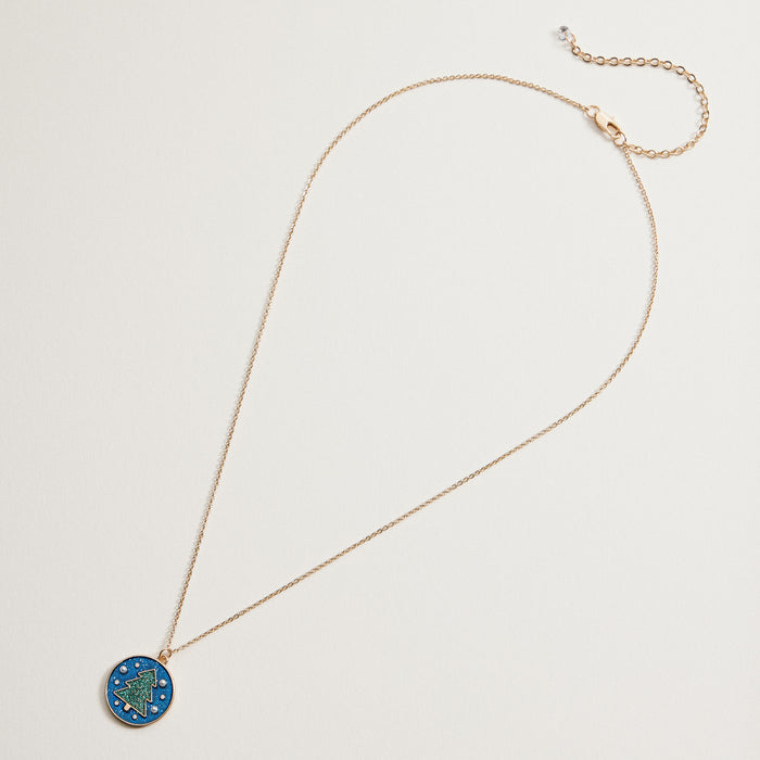 Christmas Tree Pendant Necklace | Glitter Enamel Pearl Necklace