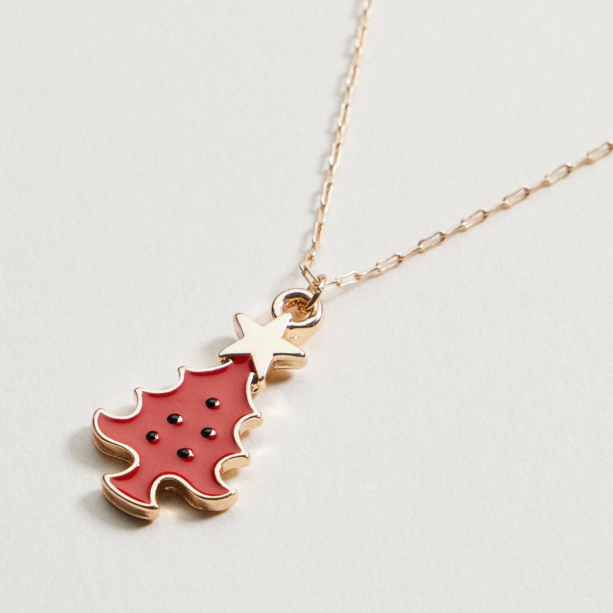 Red Christmas Tree Pendant Necklace | Holiday Charm Necklace