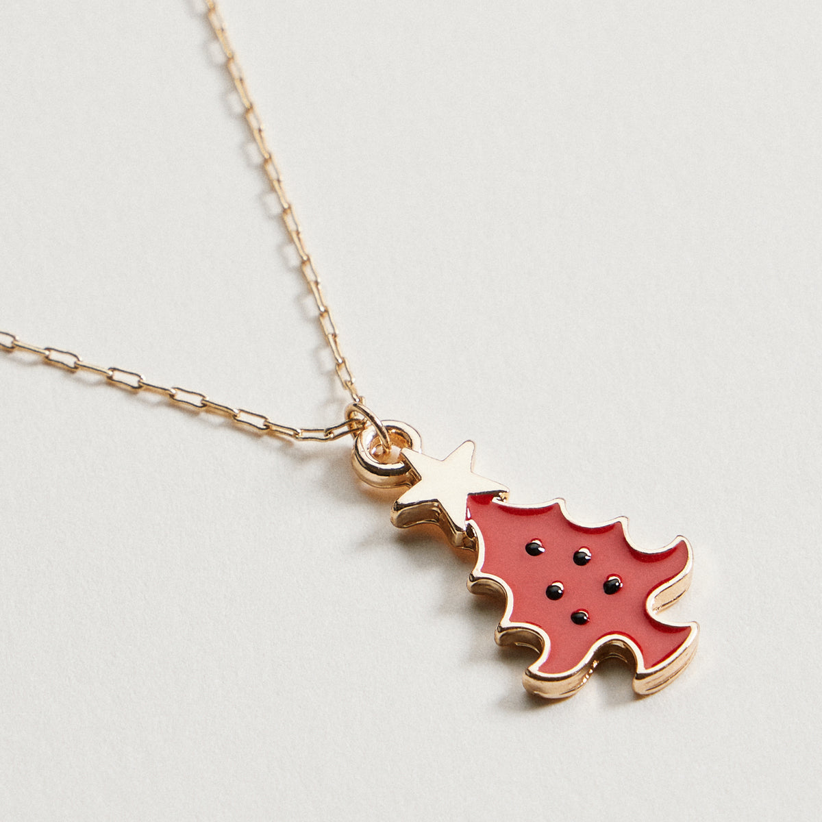 Red Christmas Tree Pendant Necklace | Holiday Charm Necklace