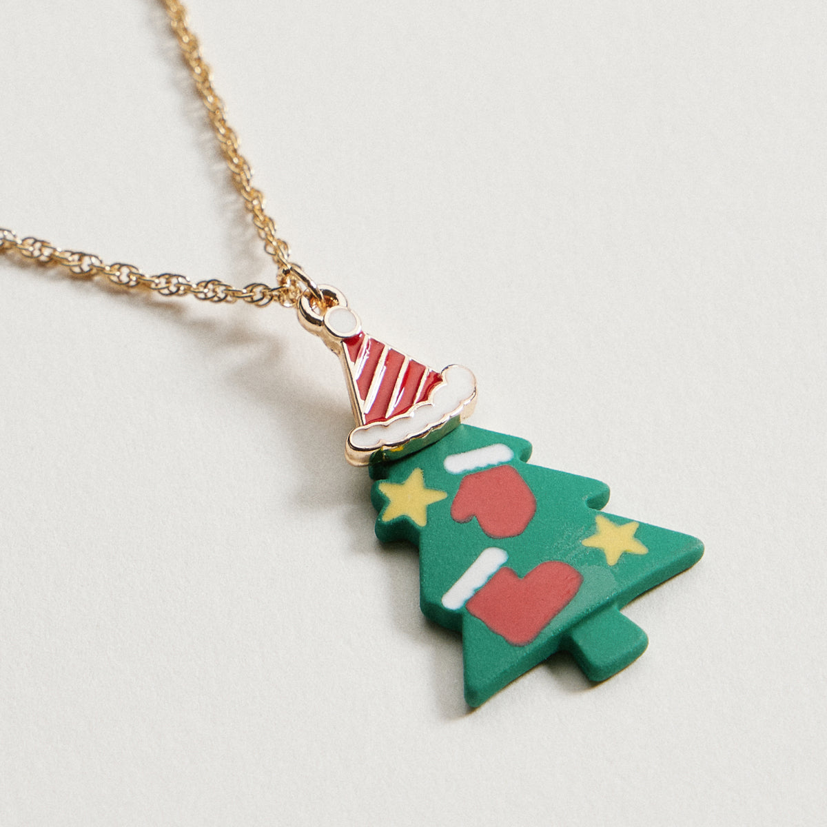 Green Christmas Tree Charm Necklace | Holiday Pendant Necklace
