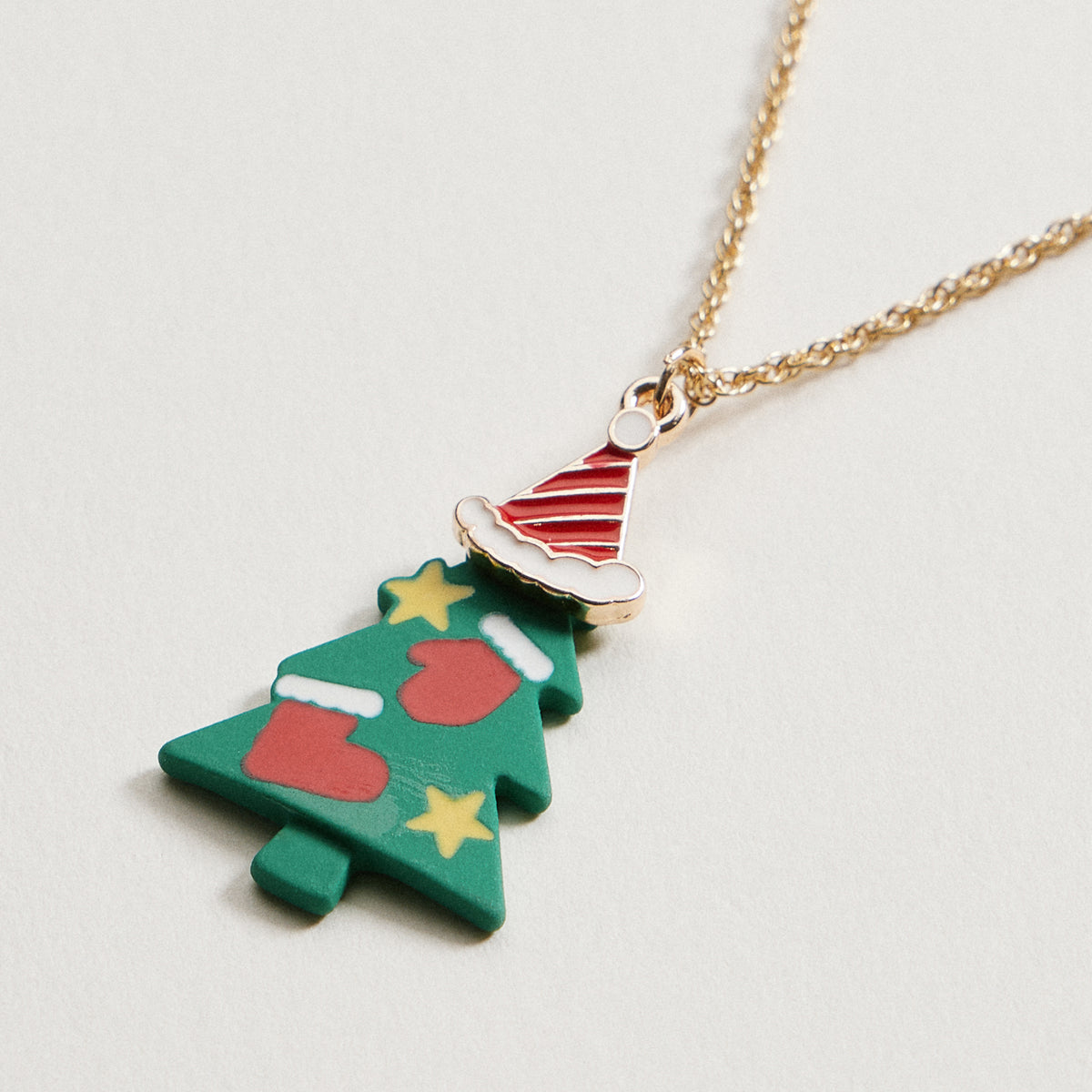 Green Christmas Tree Charm Necklace | Holiday Pendant Necklace