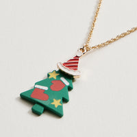 Green Christmas Tree Charm Necklace | Holiday Pendant Necklace