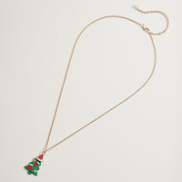 Green Christmas Tree Charm Necklace | Holiday Pendant Necklace