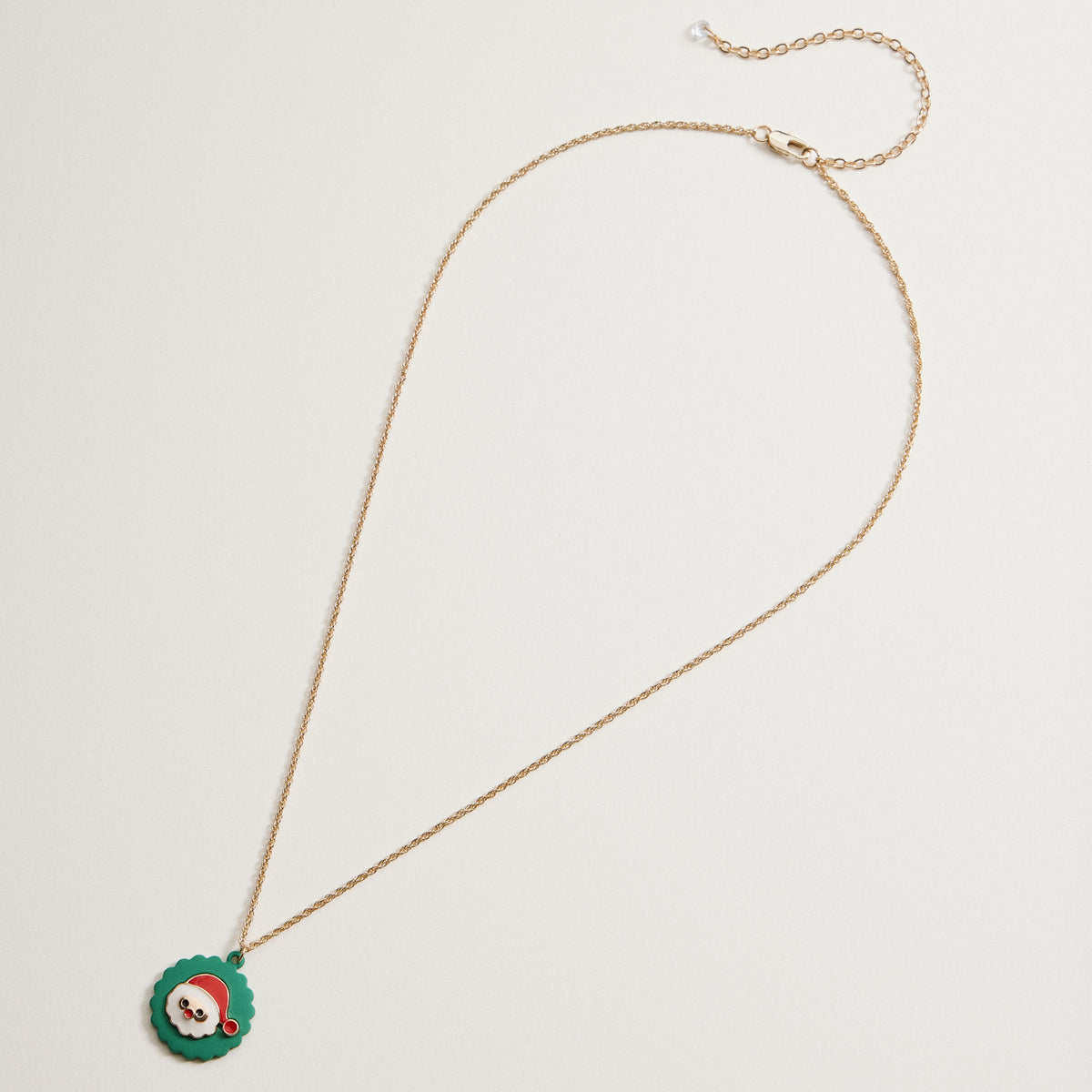 Santa Claus Wreath Necklace Gold Dipped Christmas Holiday Pendant Necklace