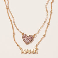 Mama Pendant & Druzy Stone Heart Set Necklace