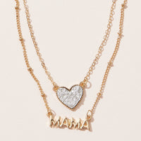 Mama Pendant & Druzy Stone Heart Set Necklace