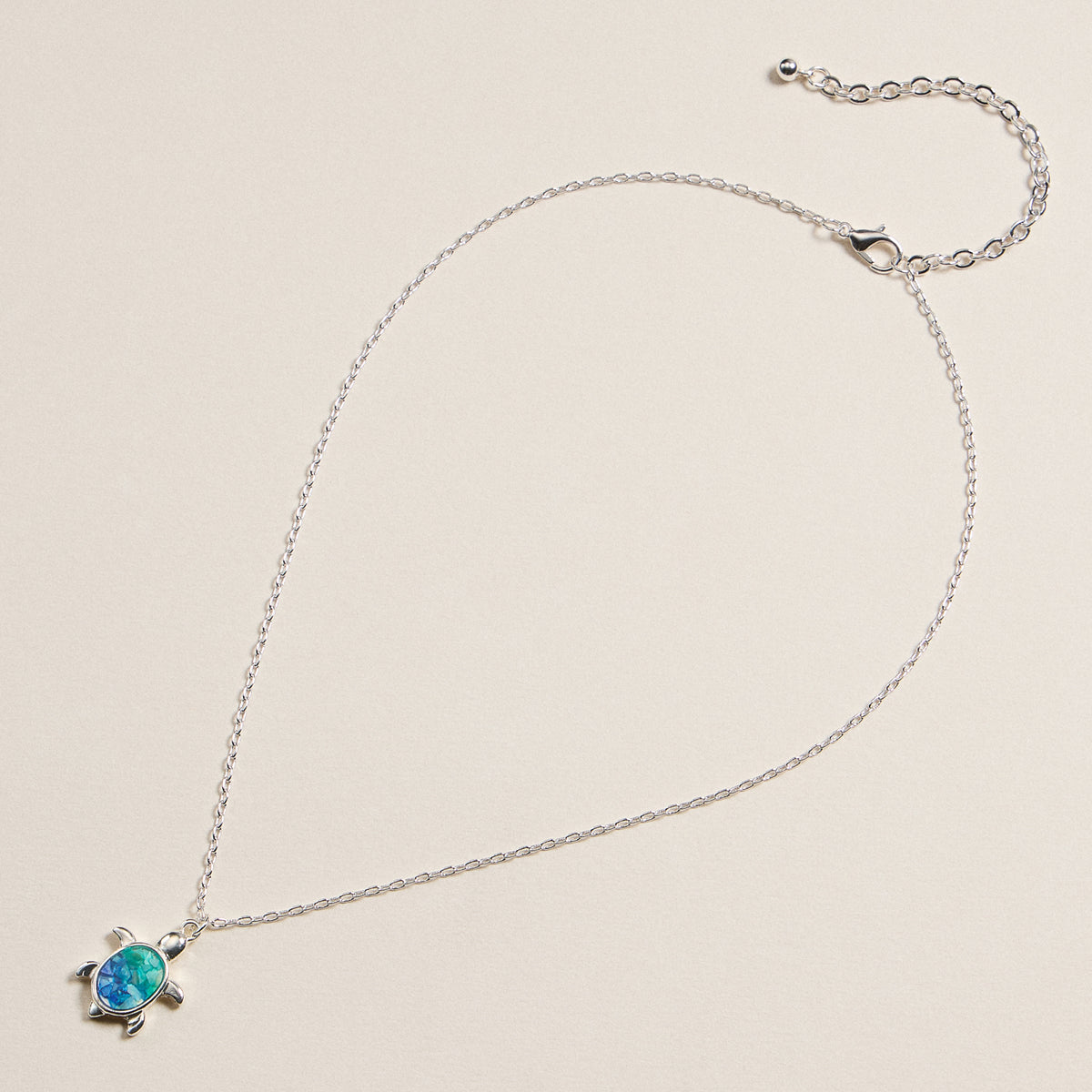 Turtle Enamel Pendant Necklace in Silver Tone