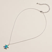 Turtle Enamel Pendant Necklace in Silver Tone