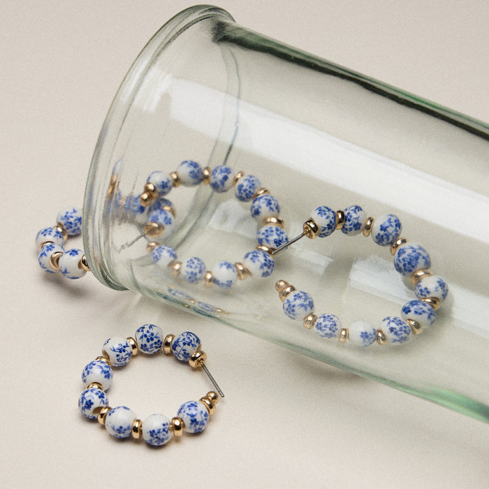 Floral Ceramic Beaded Hoop Earrings