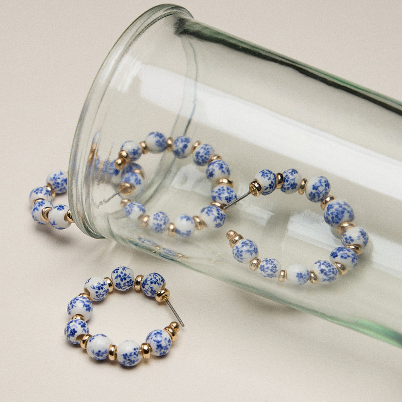 Floral Ceramic Beaded Hoop Earrings