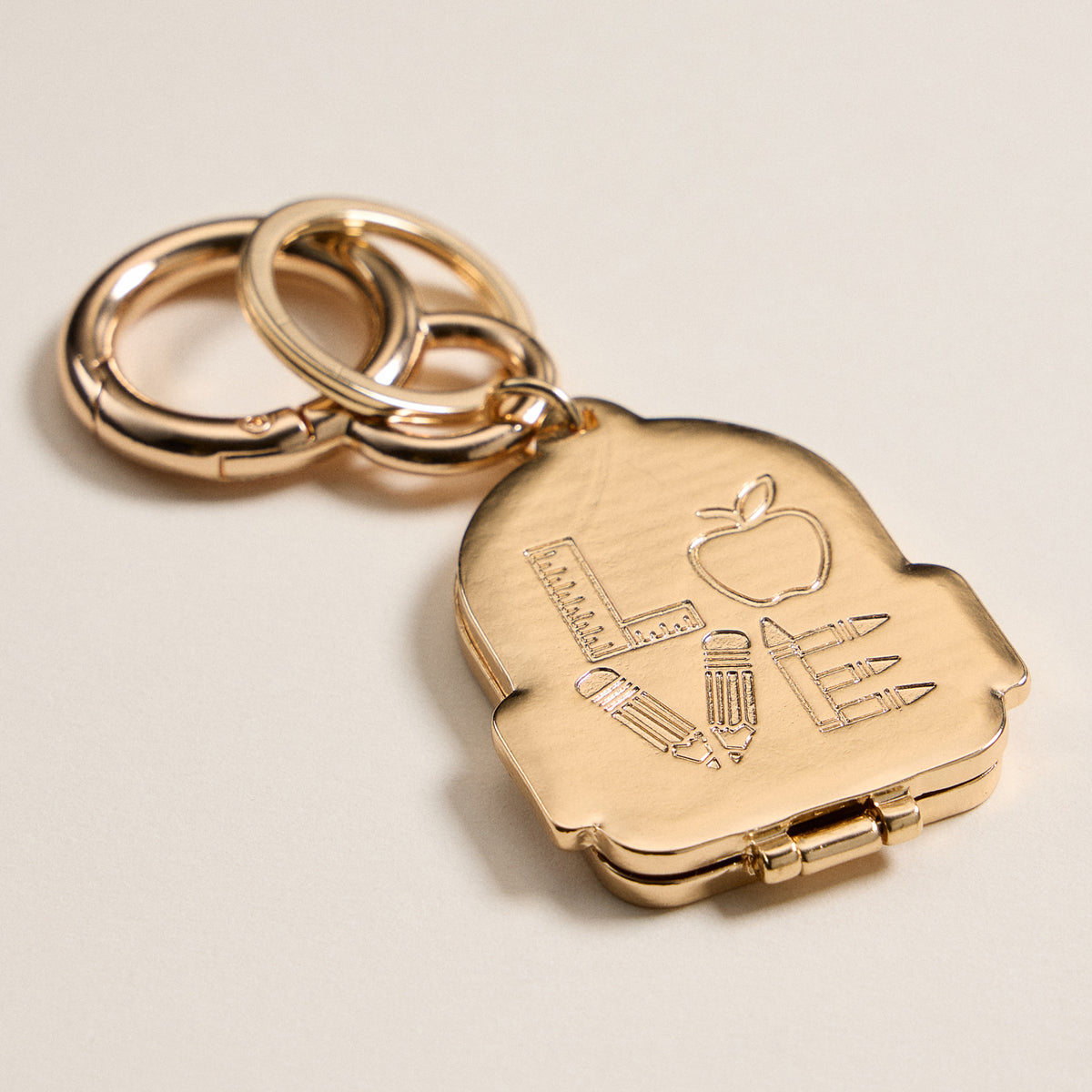 Gold Backpack Locket Keychain with School Supply Icons