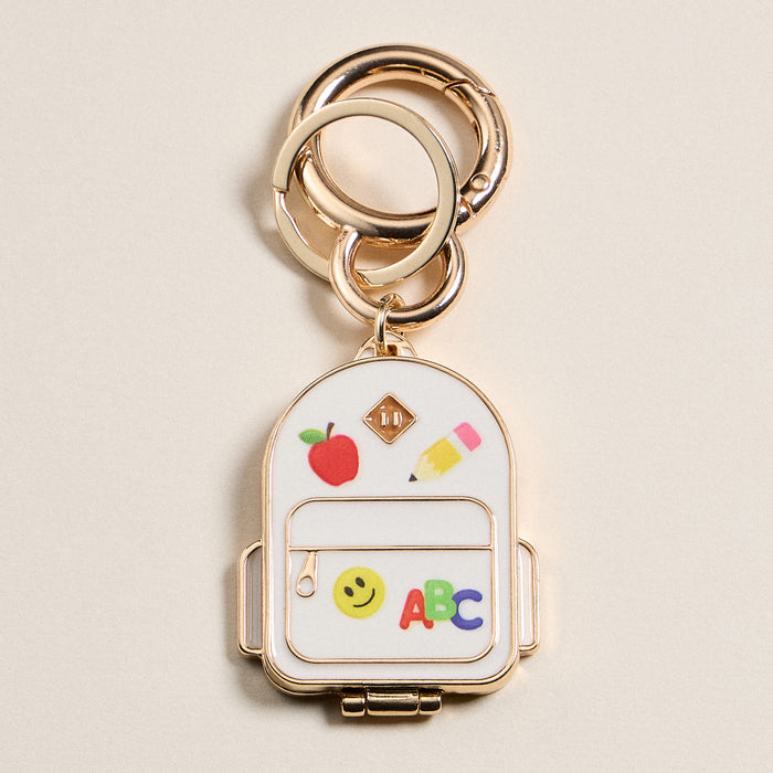 Gold Backpack Locket Keychain with School Supply Icons