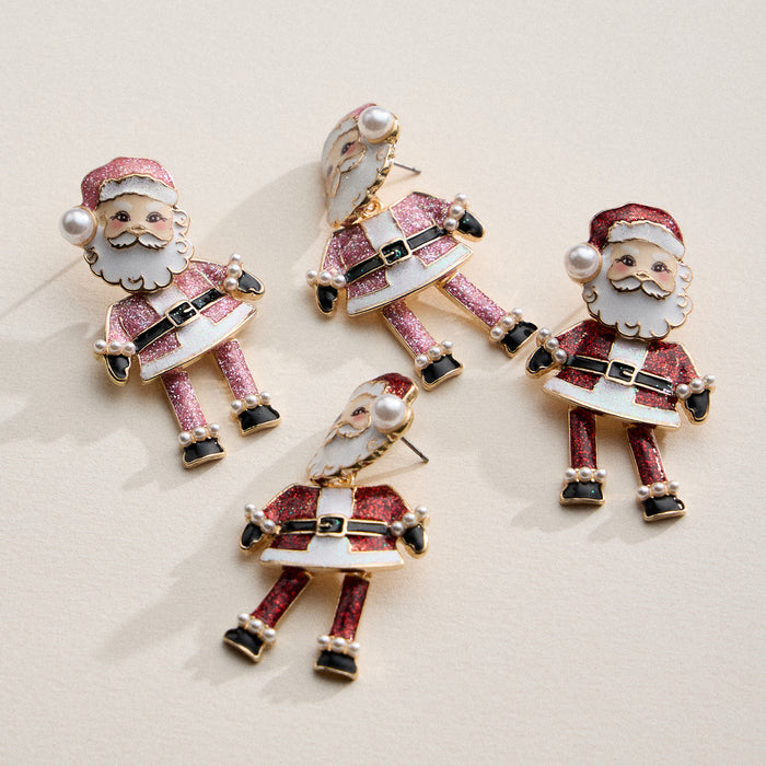 Santa Drop Earrings with a Pearl Hat Accent 