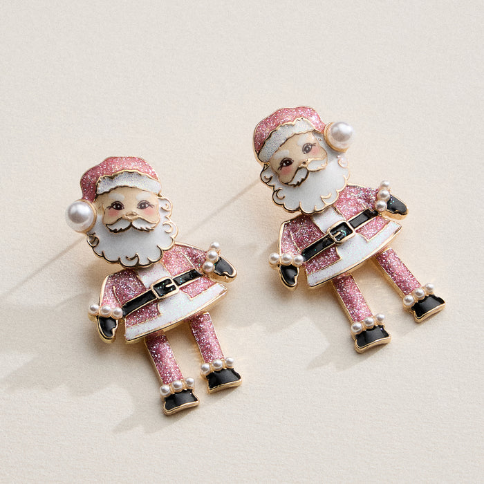 Santa Drop Earrings with a Pearl Hat Accent