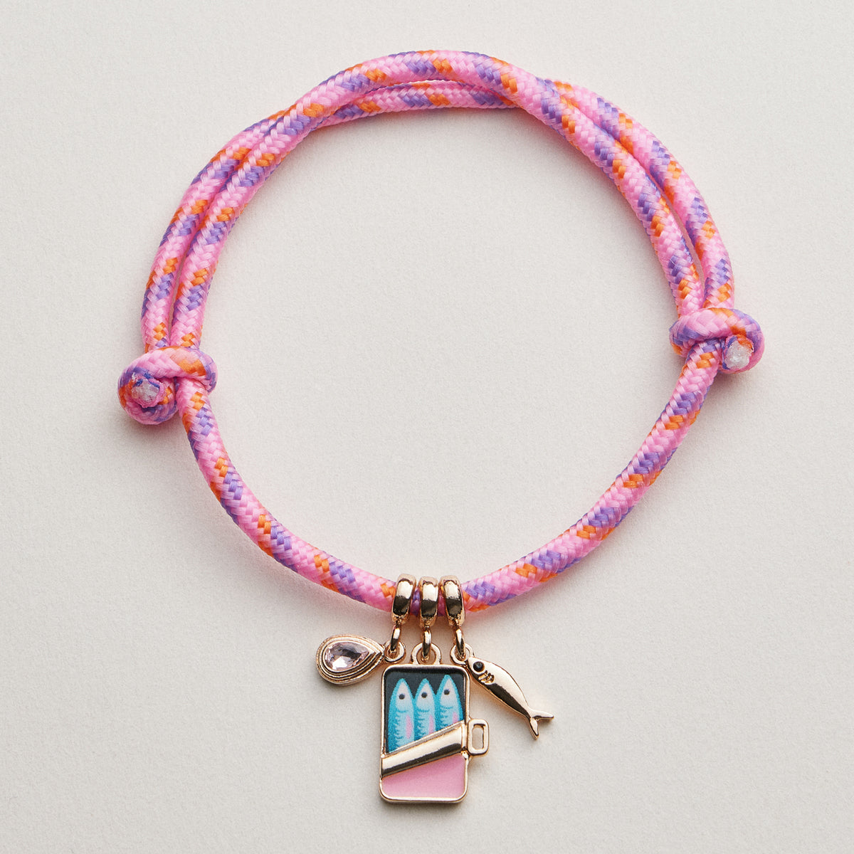 Woven Sardine Charm Bracelet—Fish Motif with Pull Tie