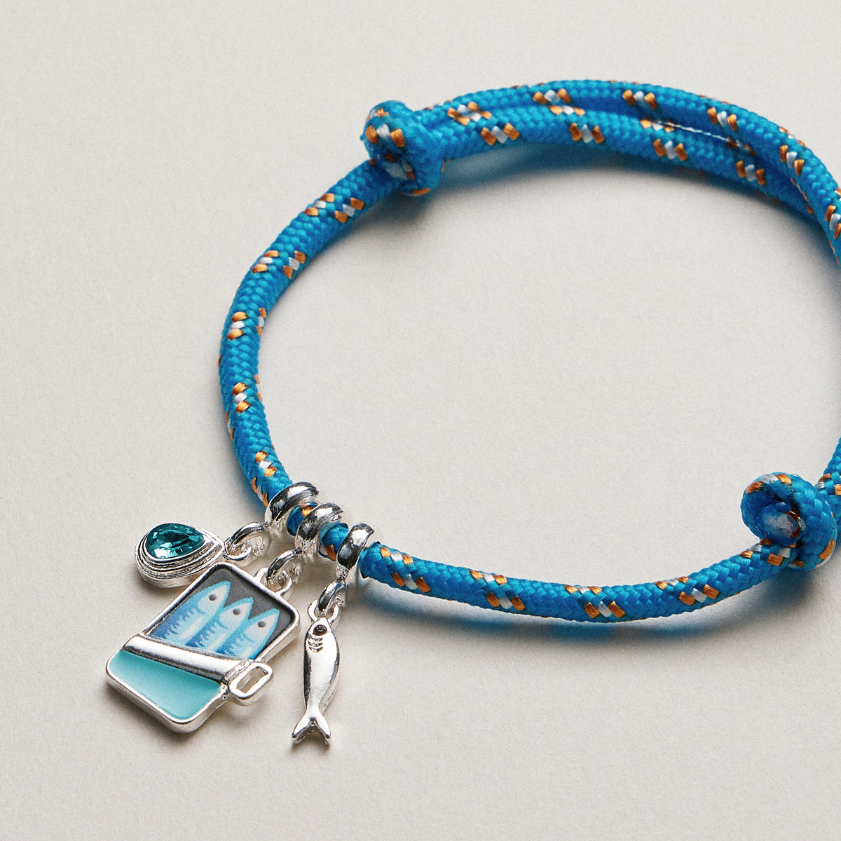 Woven Sardine Charm Bracelet—Fish Motif with Pull Tie