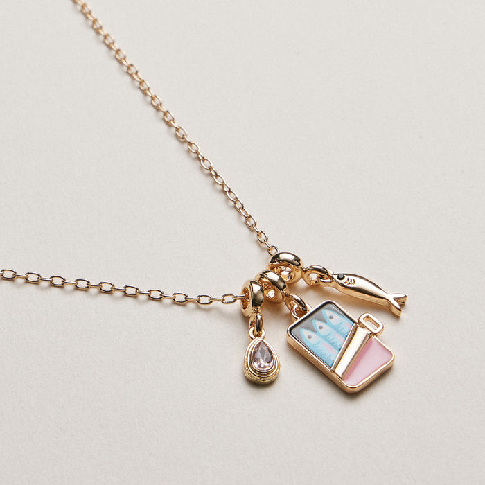 Gold Plated Fish Sardine Can Coastal Charm Necklace