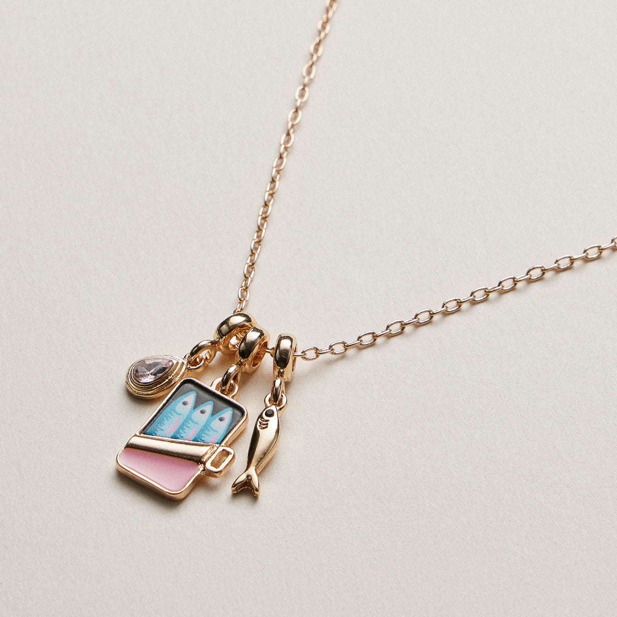 Gold Plated Fish Sardine Can Coastal Charm Necklace