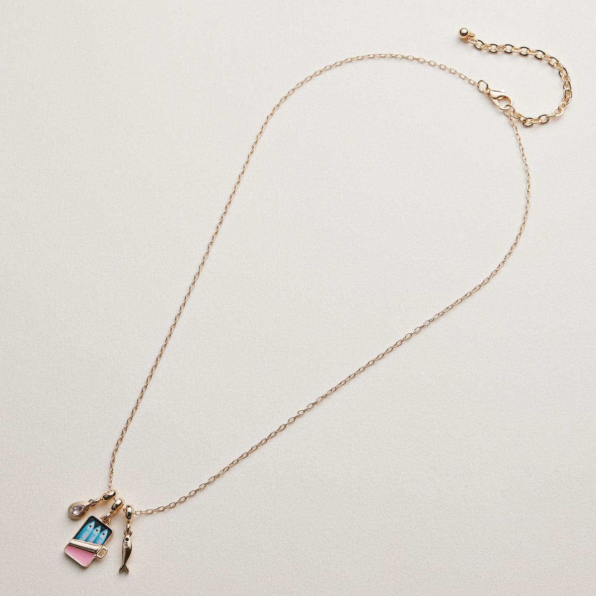 Gold Plated Fish Sardine Can Coastal Charm Necklace