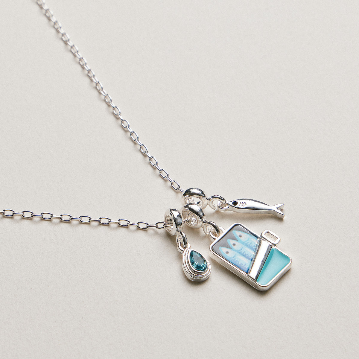 Gold Plated Fish Sardine Can Coastal Charm Necklace