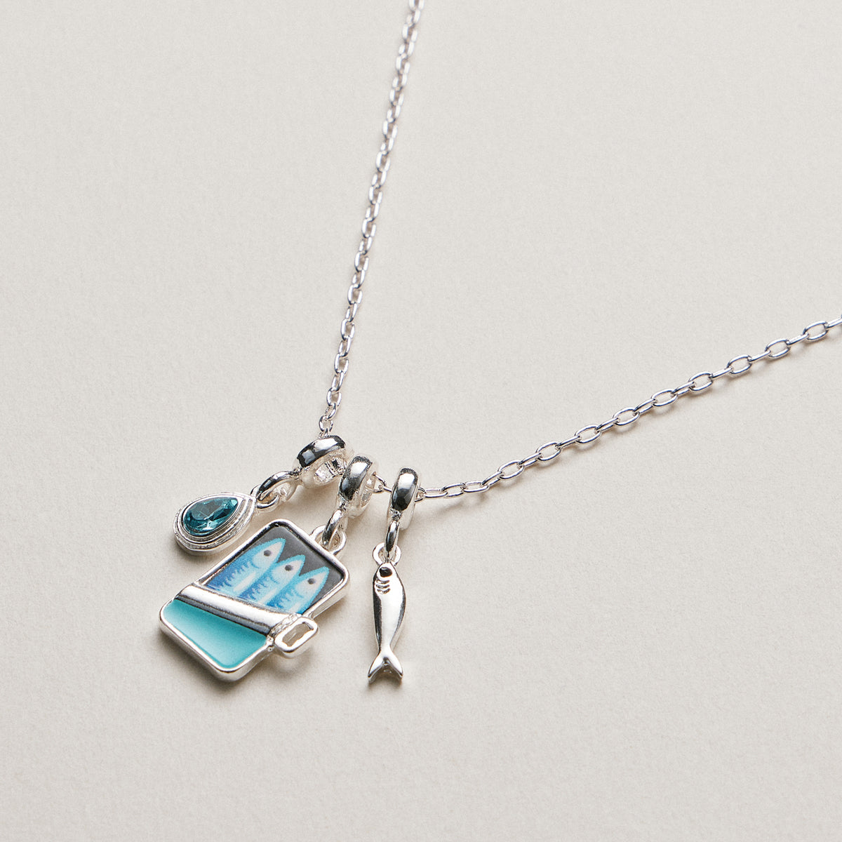 Gold Plated Fish Sardine Can Coastal Charm Necklace