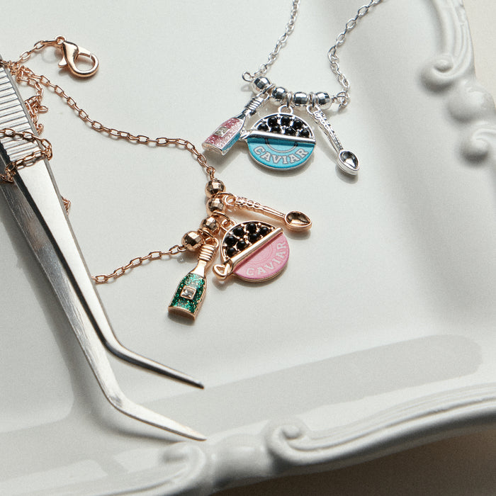 Gold Plated Playful Charm Necklace—Caviar Bottle Spoon