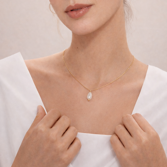 Gold Dipped Fresh Water Pearl Drop Necklace