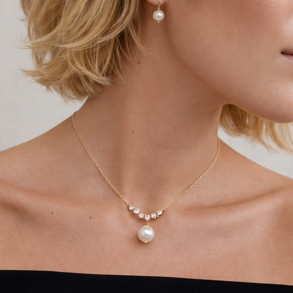 Celeste Pearl Drop Necklace – Gold Dipped CZ Accent